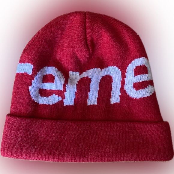 Supreme Red Big Logo Beanie FW14 Knit Hat Rare - Picture 2 of 3